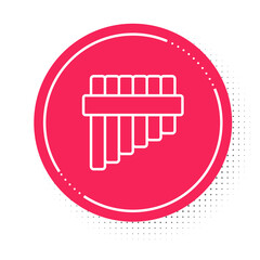 White line Pan flute icon isolated on white background. Traditional peruvian musical instrument. Folk instrument from Peru, Bolivia and Mexico. Red circle button. Vector