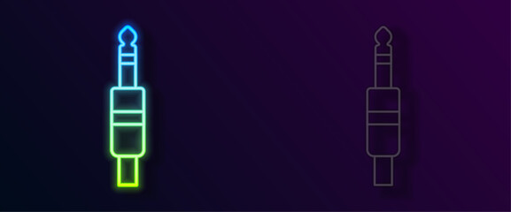 Glowing neon line Audio jack icon isolated on black background. Audio cable for connection sound equipment. Plug wire. Musical instrument. Vector