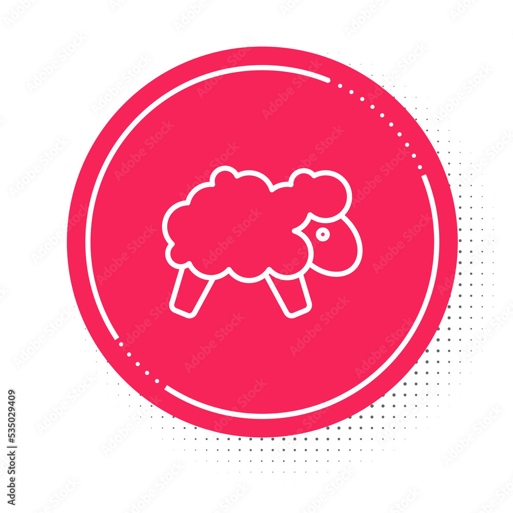 Aufkleber white line sheep icon isolated on white background. counting sheep to fall asleep. red circle button