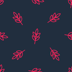 Fototapeta premium Red line Leaf icon isolated seamless pattern on black background. Leaves sign. Fresh natural product symbol. Vector