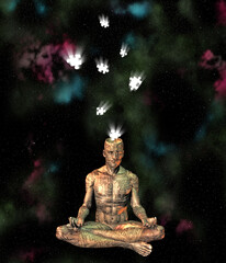 Droid meditates in lotus pose