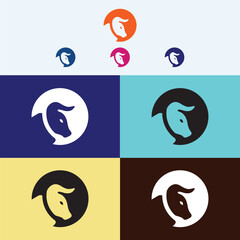 Circle bull animal logo design 