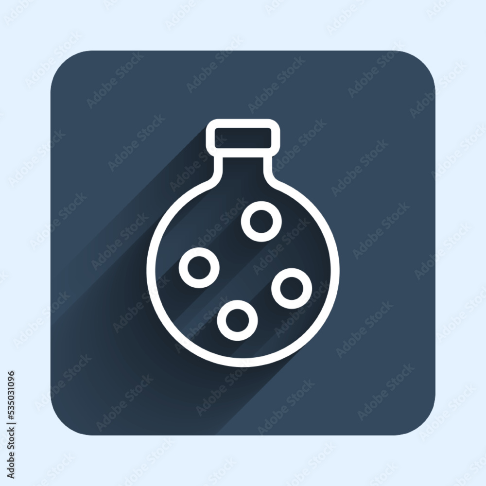 Poster white line bottle with potion icon isolated with long shadow background. flask with magic potion. ha