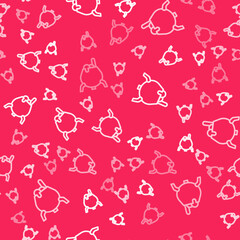 White line Witch cauldron icon isolated seamless pattern on red background. Happy Halloween party. Vector