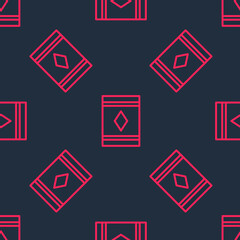 Red line Magic carpet icon isolated seamless pattern on black background. Vector