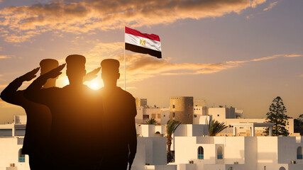 Egypt army soldier silhouette. National flag.