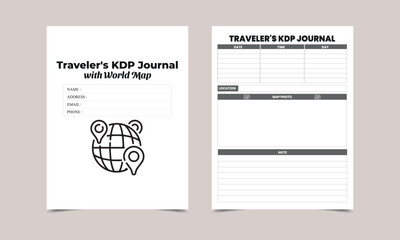 Traveler's KDP Journal with word map KDP Interior design.  Printable logbook