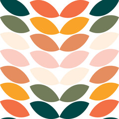 Leaves or grains of different colors on a white background. Seamless cute geometric pattern. 
