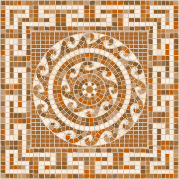 Mosaic tile in beige and terracotta colors. For ceramics, tiles, ornaments, backgrounds and other projects.