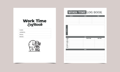 Printable Work time Logbook. Time Log Tracker. Work Time Management Tracker.