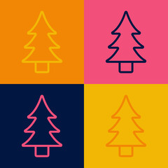 Pop art line Tree icon isolated on color background. Forest symbol. Vector