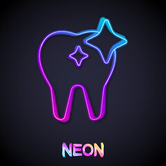 Glowing neon line Tooth whitening concept icon isolated on black background. Tooth symbol for dentistry clinic or dentist medical center. Vector