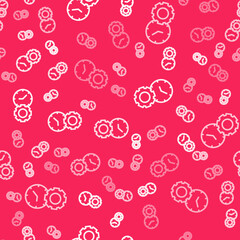 White line Time management icon isolated seamless pattern on red background. Clock and gear sign. Productivity symbol. Vector