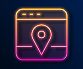 Glowing neon line Infographic of city map navigation icon isolated on black background. Mobile App Interface concept design. Geolacation concept. Vector