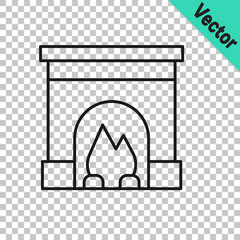 Black line Interior fireplace icon isolated on transparent background. Vector