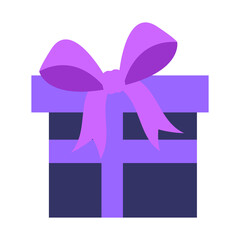 Blue gift box with purple bow.