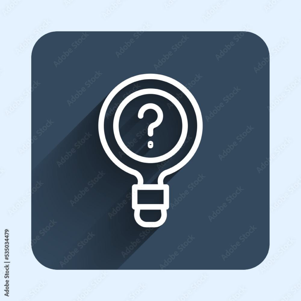 Poster white line unknown search icon isolated with long shadow background. magnifying glass and question m