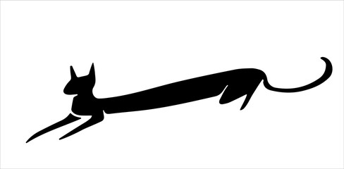 Black cat sihouette, isolated vector. Lying сat