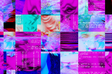 3d portrait of a Apollo with glitch effect. Cyberpunk style. Conceptual image of artificial intelligence.Virtual reality. Deep Learning and Face recognition systems.