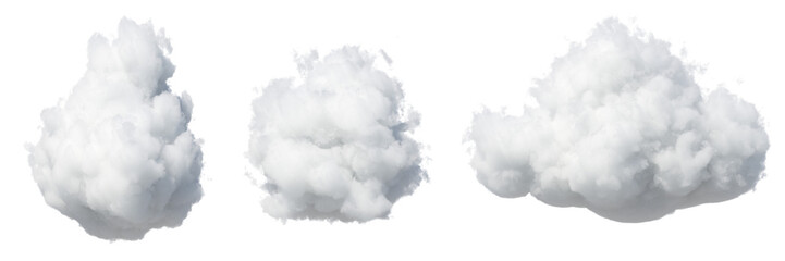 Fototapeta 3d render, set of abstract fluffy clouds isolated on transparent background, cumulus clip art collection obraz