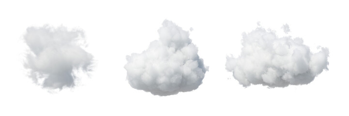 3d render, set of abstract fluffy clouds isolated on transparent background, cumulus clip art collection - obrazy, fototapety, plakaty