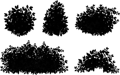 Set of ornamental black plant in the form of a hedge.Realistic garden shrub, seasonal bush, boxwood, tree crown bush foliage.For decorate of a park, a garden or a fence.