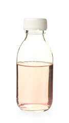 Cough syrup in bottle on white background