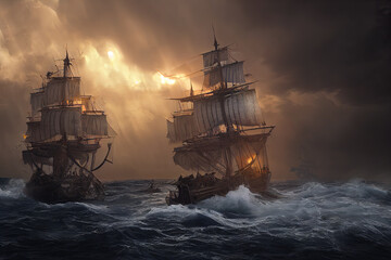Obraz premium Fighting pirates ships