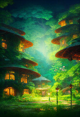 Fantasy Houses In a Lush Forest