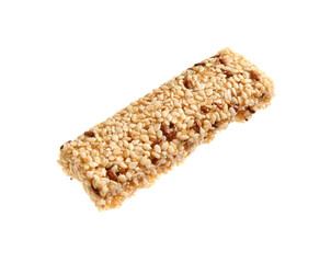 Delicious sesame kozinaki bar on white background