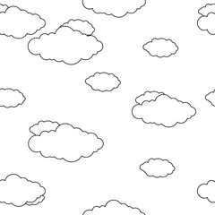 Seamless wallpaper with contour clouds on white background