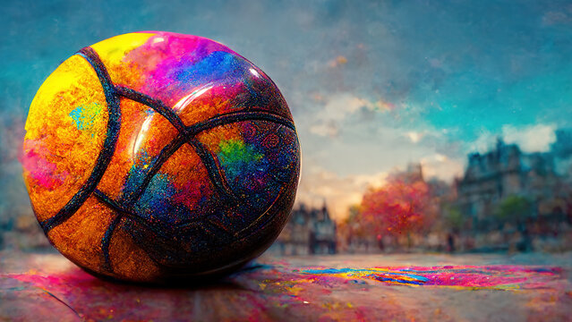 Multi Color Basketball Ball Digital Art Illustration Painting Hyper Realistic Concept Art