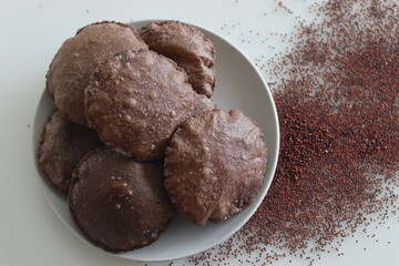 Ragi Poori. Deep fried Indian flat bread made of finger millet and wheat flour.This Poori is an interesting way to include millet in our diet