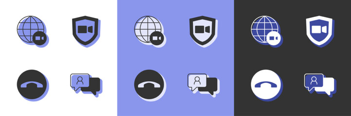 Set Speech bubble chat, Video conference, Telephone handset and icon. Vector