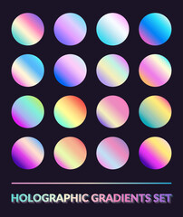 Holographic Gradients Set. Holographic Colors 90s 80s Retro Style Iridescent Linear Gradient