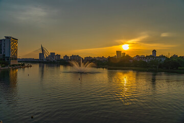 Fototapeta na wymiar Beautiful sunset at Putrajaya Malaysia, with reflection