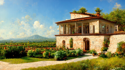 Fototapeta na wymiar Tuscany - Landscape Panorama, Hills and Villa, Toscana - Italy