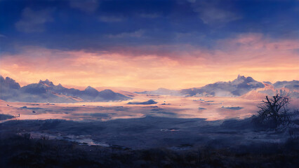 sunrise over the mountains with clear sky