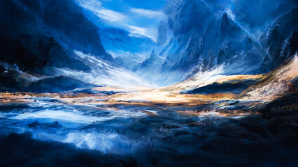 Fototapeta premium snow storm into the mountains with cold weather in winter