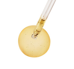 Yellow gel or face serum isolated on white background. Abstract beauty product smear.