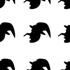 Seamless pattern with a silhouette of a witch on a white background. The black negative of the witch's profile. Wrapping paper for Halloween. Halloween concept.