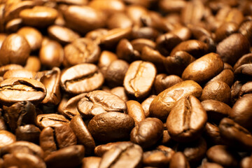 macro shot of coffee beans. camera flight over coffee zorns . super macro.