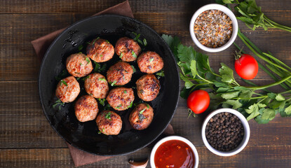 Meatballs in frying pan
