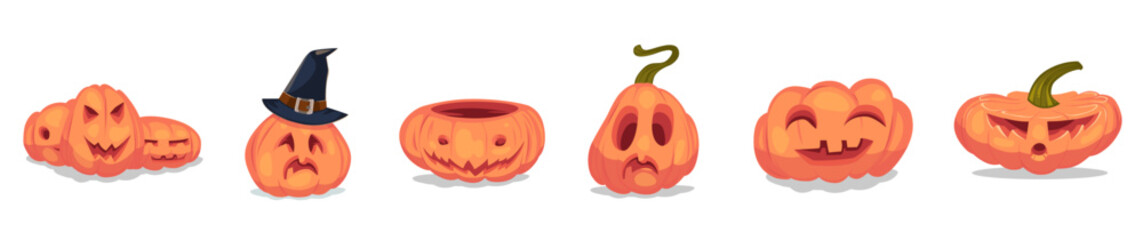 set of cartoon pumpkin characters for Halloween. autumn holiday