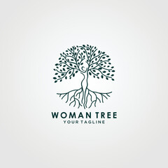 Abstract Human tree logo. Unique Tree Vector illustration with circles and abstract female shapes.