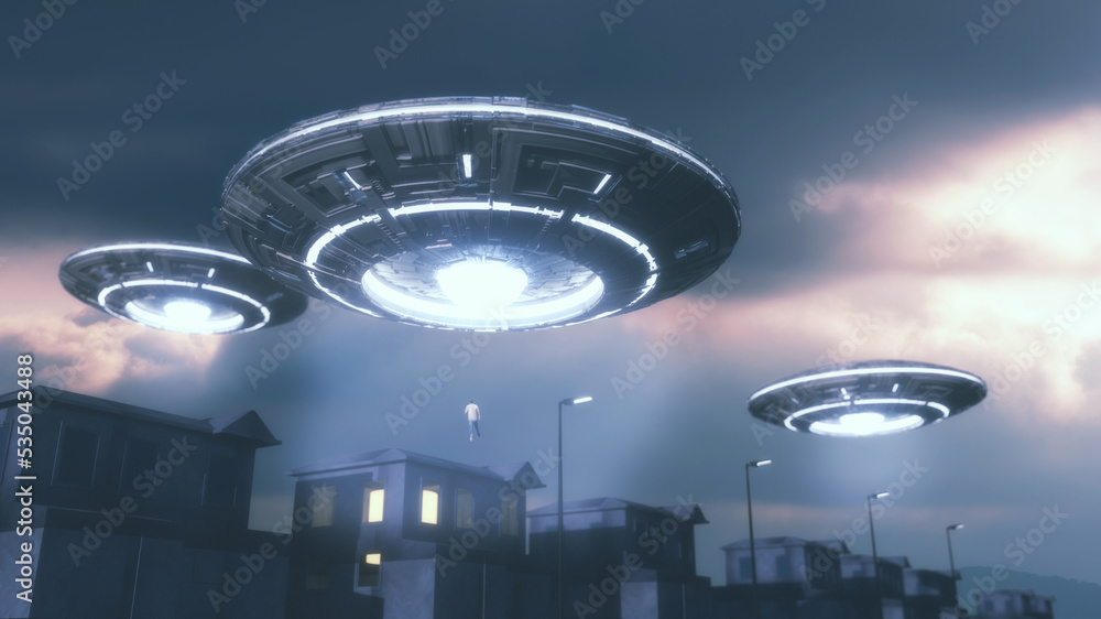 Wall mural 3d render. UFO spaceship concept