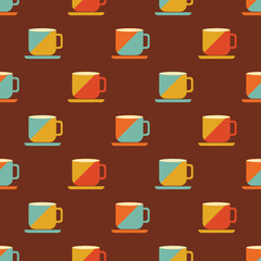 Cup coffee seamless pattern. Coffee background in retro color. Background for kitchen on retro style. Vintage design for print on wrapping paper, wallpaper, packaging, menu. Vector illustration
