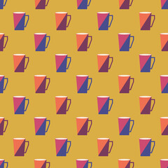 Cup coffee seamless pattern. Coffee background in retro color. Background for kitchen on retro style. Vintage design for print on wrapping paper, wallpaper, packaging, menu. Vector illustration
