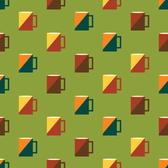 Cup coffee seamless pattern. Coffee background in retro color. Background for kitchen on retro style. Vintage design for print on wrapping paper, wallpaper, packaging, menu. Vector illustration