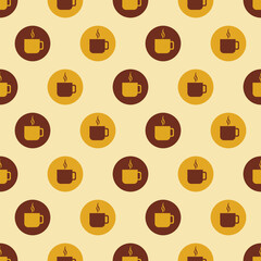 Cup coffee seamless pattern. Coffee background in retro color. Background for kitchen on retro style. Vintage design for print on wrapping paper, wallpaper, packaging, menu. Vector illustration